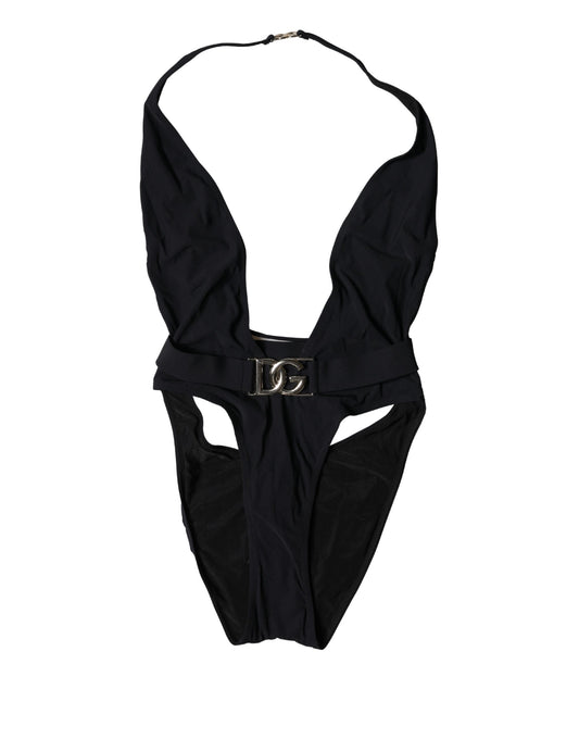 Black DG Nylon One-Piece Swimsuit Swimwear