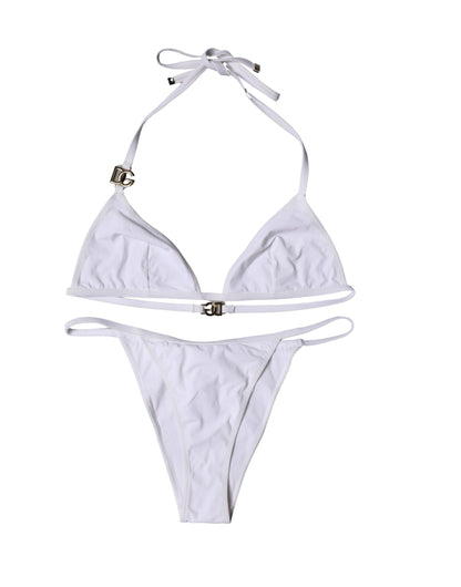 White Logo Swimsuit 2 Piece Top Bottom Swimwear