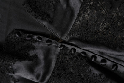 Black Silk Lace Trim Lingerie Top Underwear