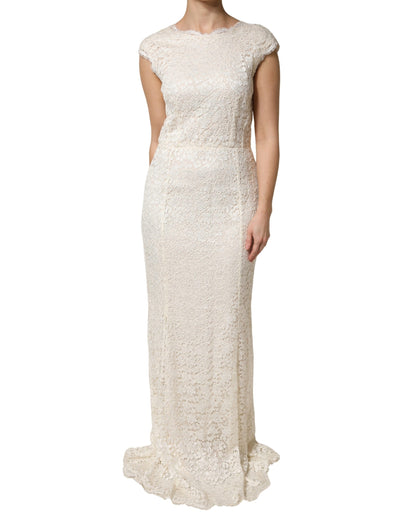 White Lace Viscose Sheath Long Gown Dress