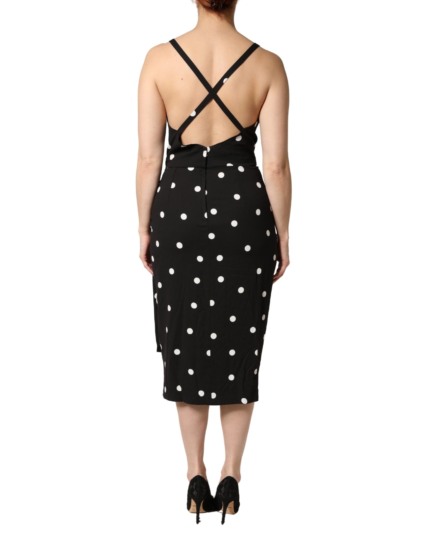 Black Polka Dotted Viscose Sheath Dress