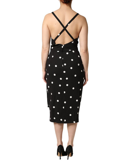 Black Polka Dotted Viscose Sheath Dress