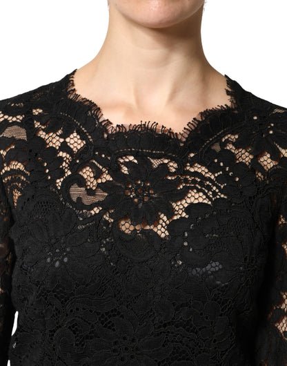 Black Lace Long Sleeves Cotton Maxi Dress
