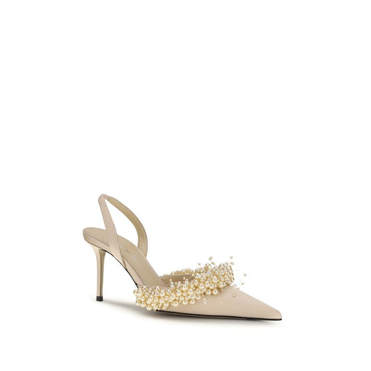 Beige Silk High Heel Pumps