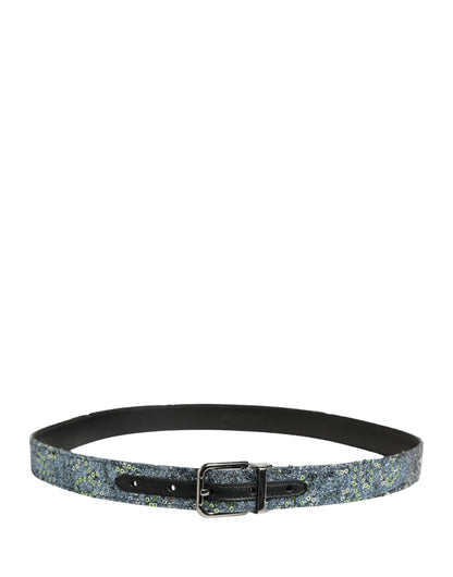 Men Multicolor Sequin Silver Metal Buckle Belt