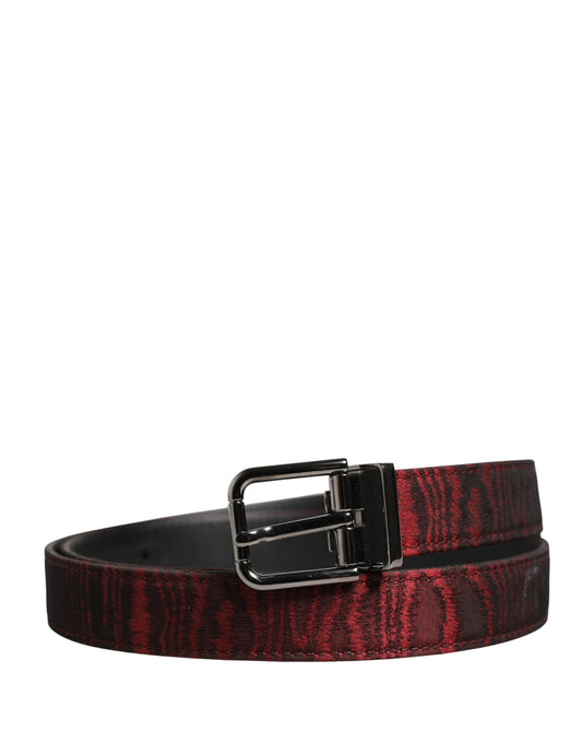 Men Red Jacquard Acetate Metal Buckle Belt