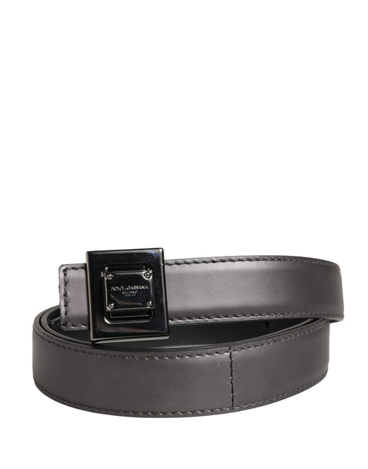 Men Silver Classic Leather Square Buckle Belt