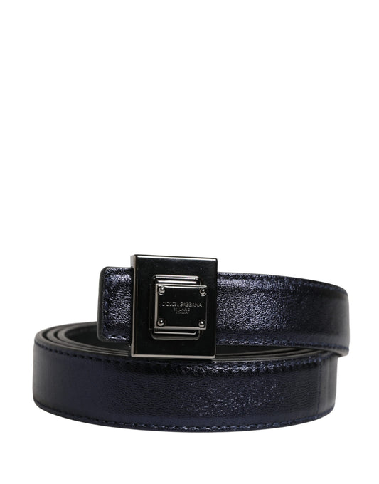 Men Black Classic Leather Square Buckle Belt