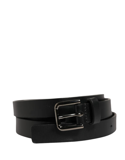 Black Double Strap Leather Silver Buckle Belt