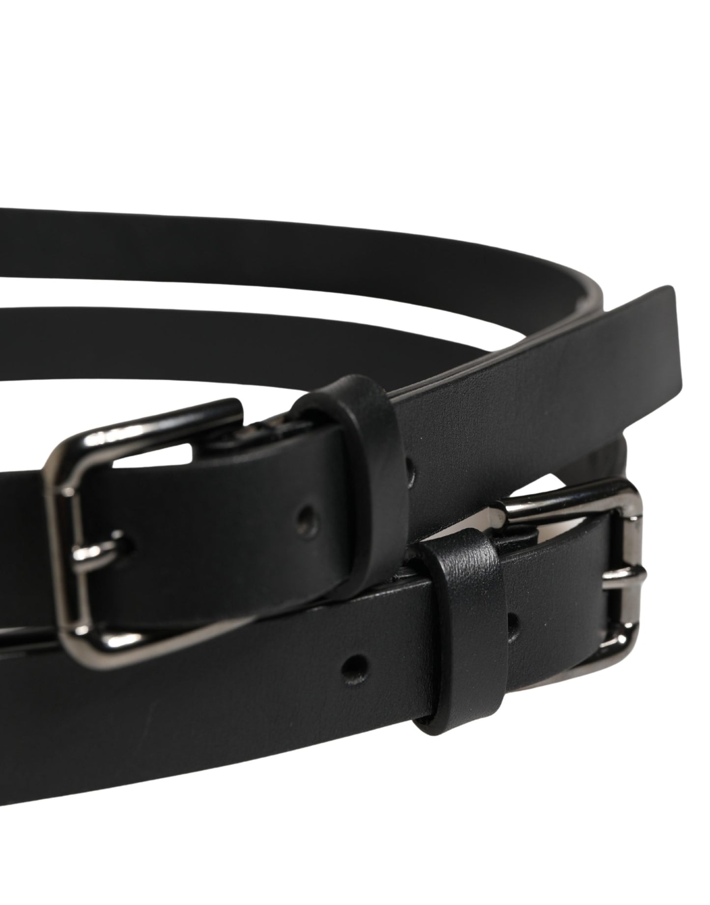 Black Double Strap Leather Silver Buckle Belt