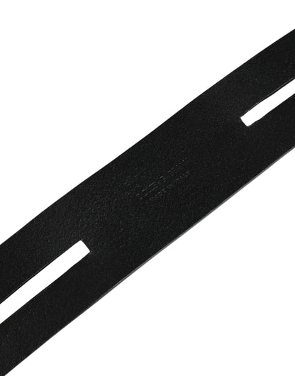 Black Double Strap Leather Silver Buckle Belt