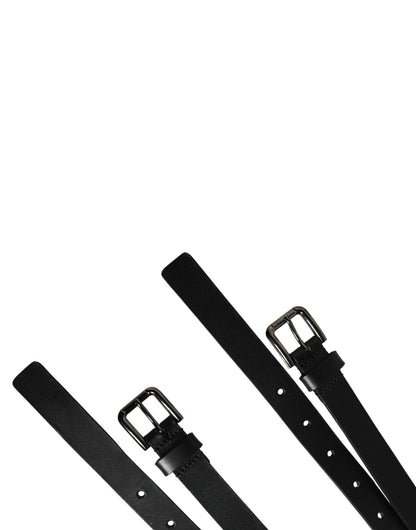 Black Double Strap Leather Silver Buckle Belt