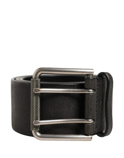 Men Black Classic Leather Metal Buckle Belt