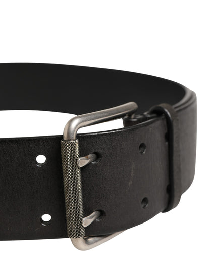 Men Black Classic Leather Metal Buckle Belt