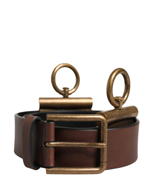Men Brown Classic Leather Metal Buckle Belt