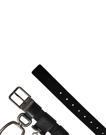 Black Calf Leather Silver Metal Buckle Belt