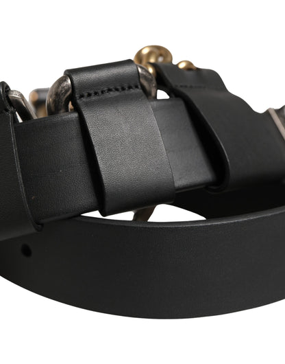 Men Black Classic Leather Metal Buckle Belt
