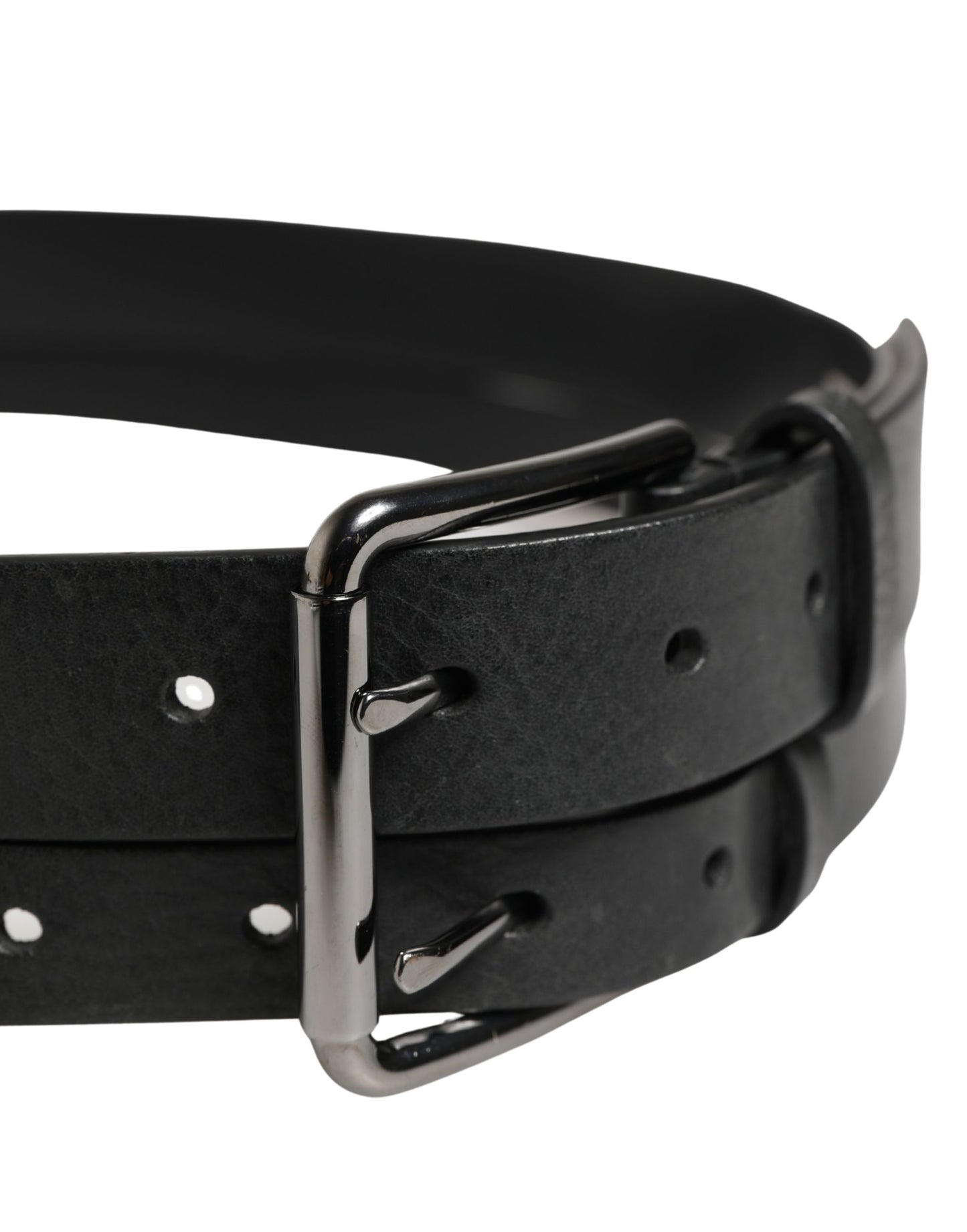 Black Double Strap Leather Silver Buckle Belt