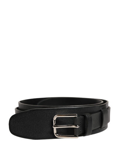 Men Black Classic Leather Metal Buckle Belt