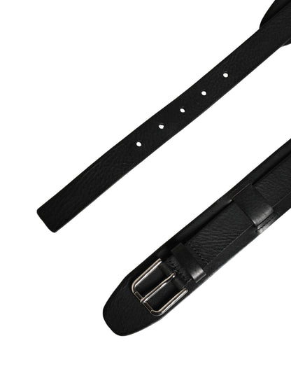 Men Black Classic Leather Metal Buckle Belt