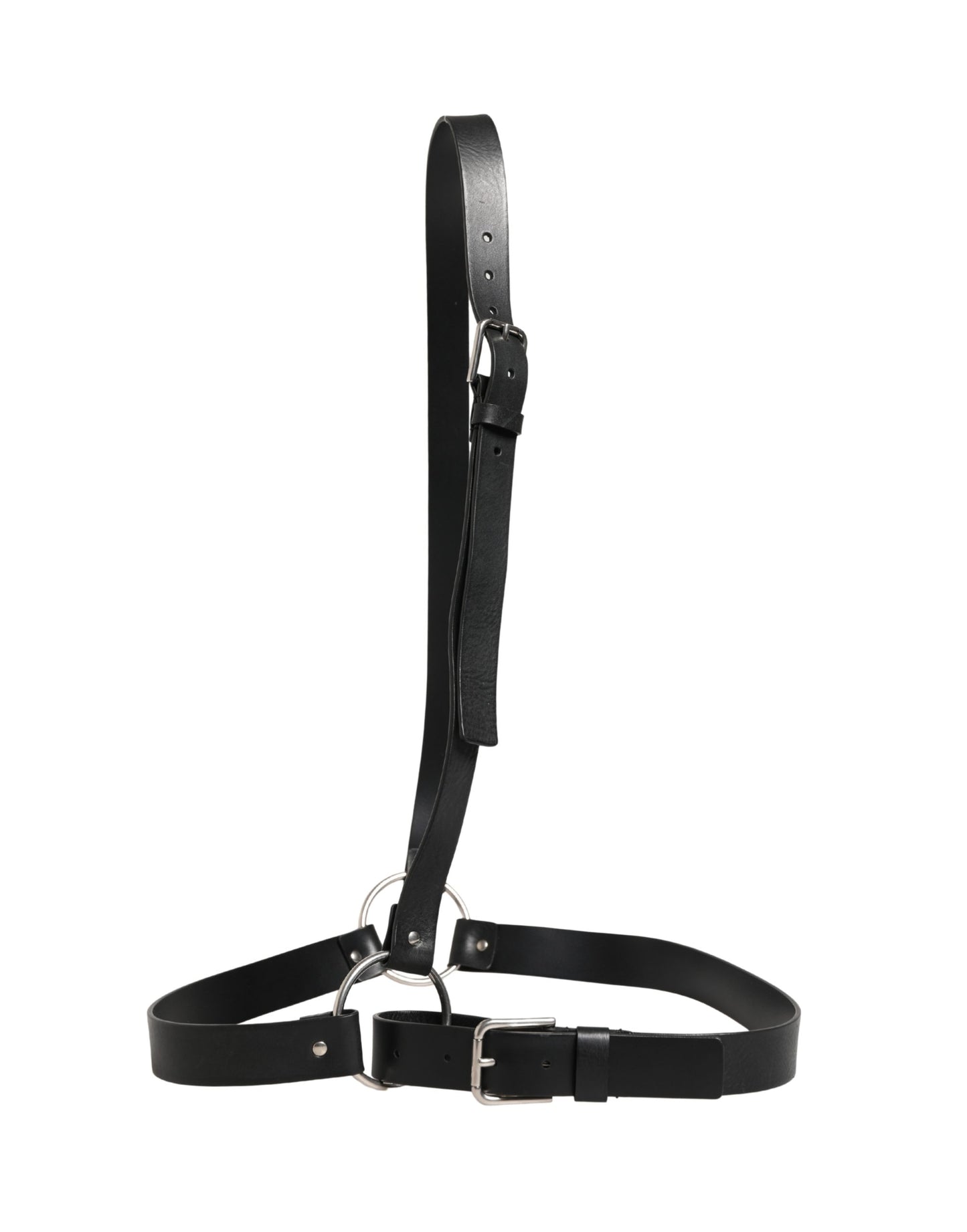 Black Double Strap Leather Silver Buckle Belt