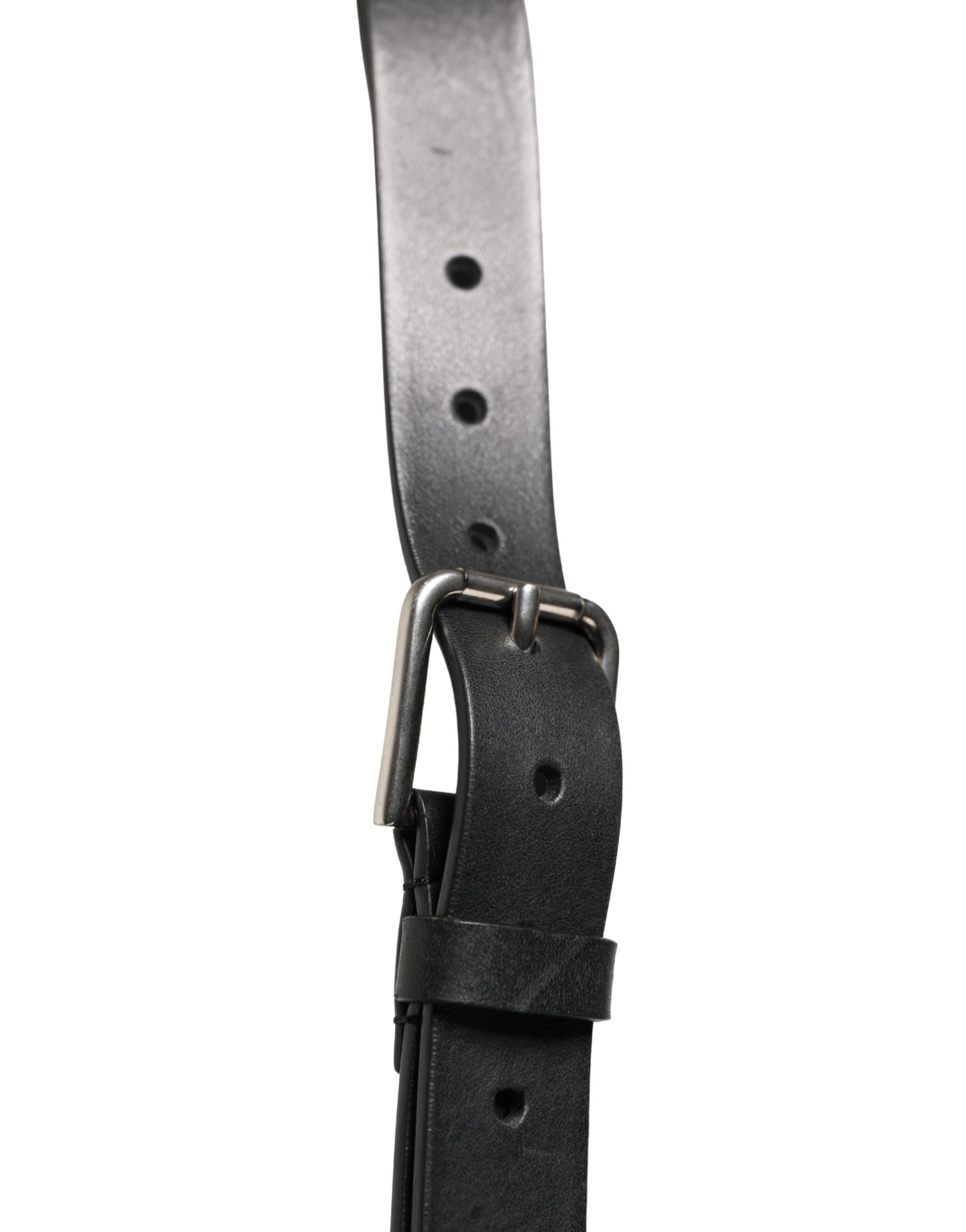 Black Double Strap Leather Silver Buckle Belt