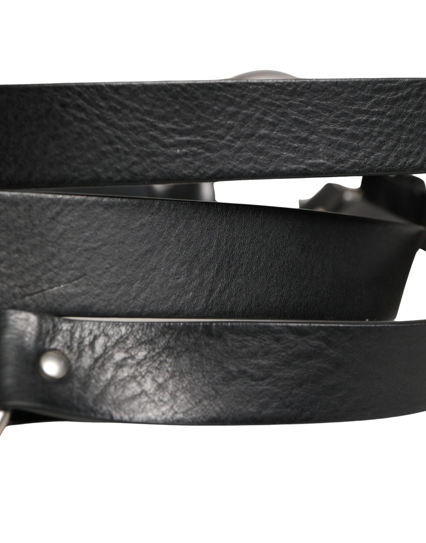 Black Double Strap Leather Silver Buckle Belt