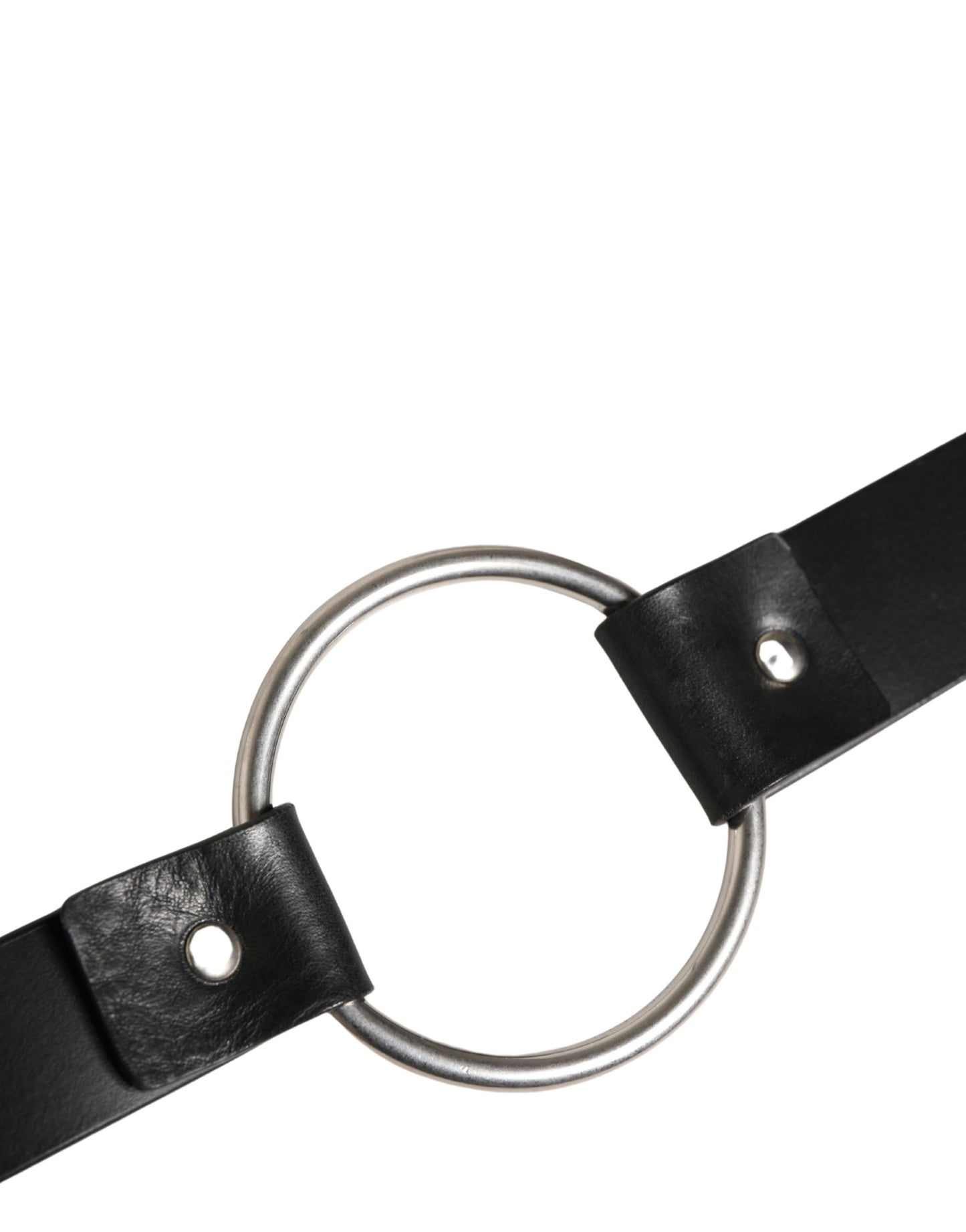 Black Double Strap Leather Silver Buckle Belt
