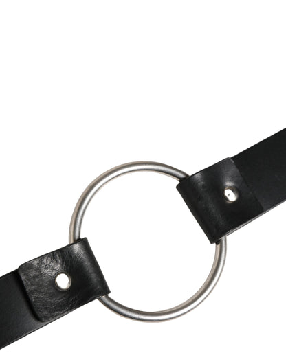 Black Double Strap Leather Silver Buckle Belt