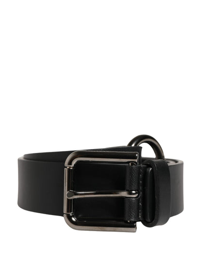 Men Black Calfskin Leather Metal Buckle Belt