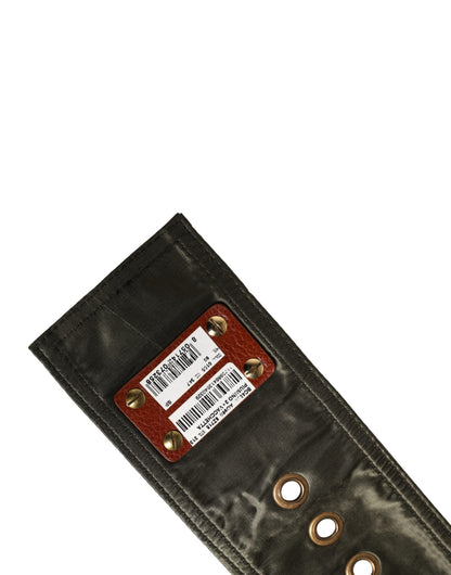 Men Black Wide Leather DG Metal Buckle Belt