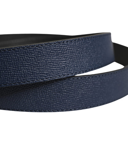 Men Blue Calfskin Leather Square Buckle Belt