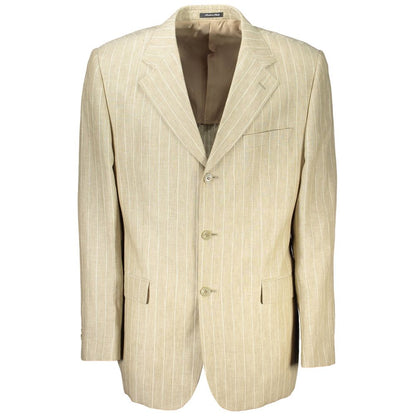 Beige Polyester Mens Suit Jacket