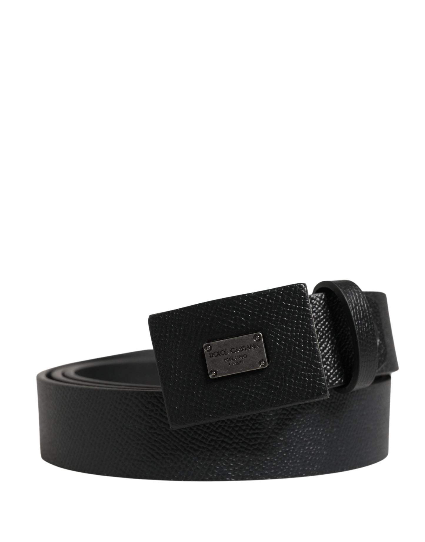 Men Black Calfskin Leather Square Buckle Belt