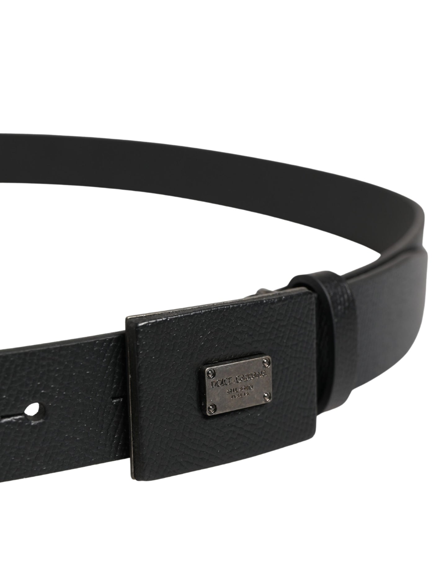 Men Black Calfskin Leather Square Buckle Belt