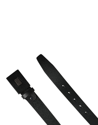 Men Black Calfskin Leather Square Buckle Belt
