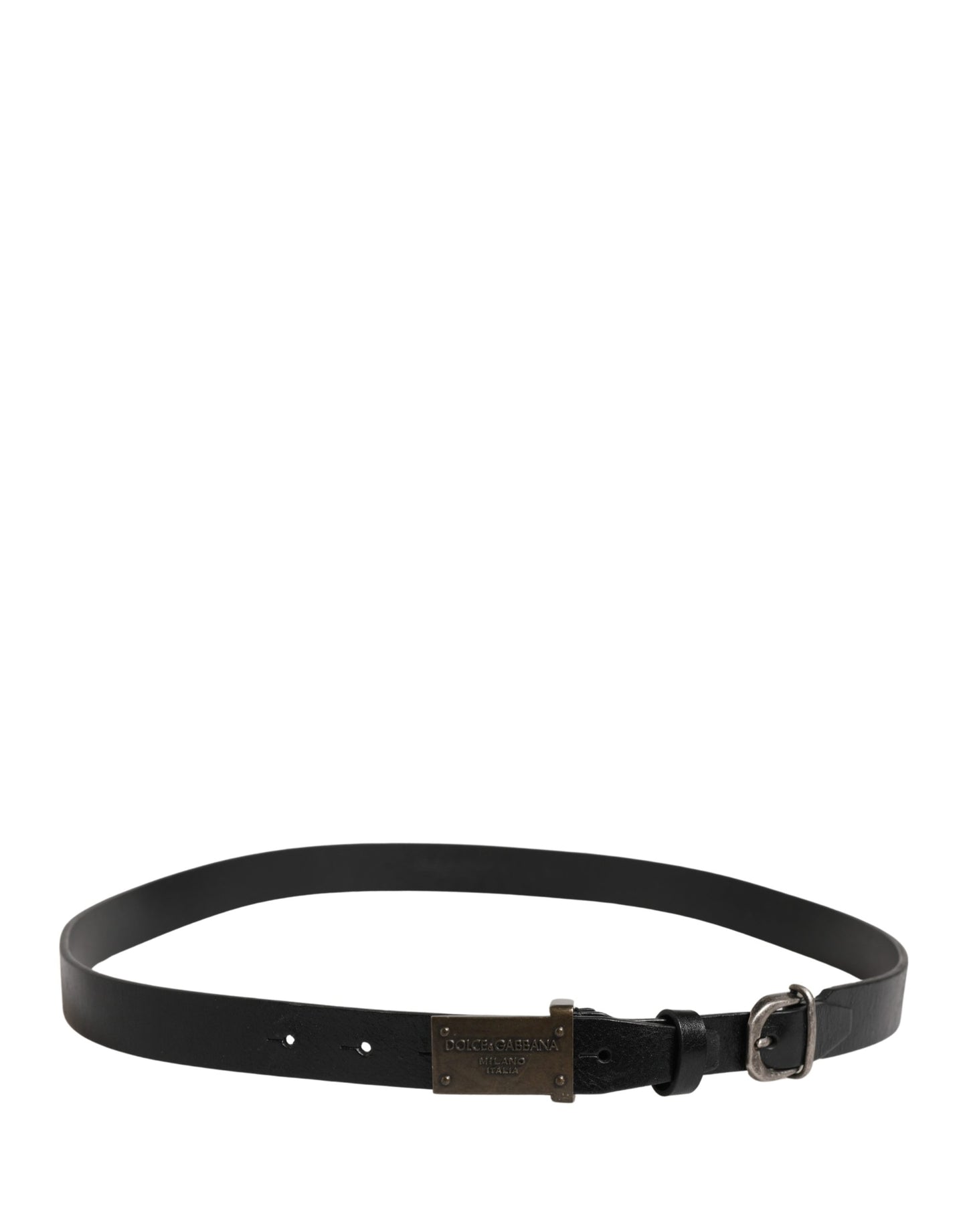 Men Black Classic Leather Logo Buckle Belt