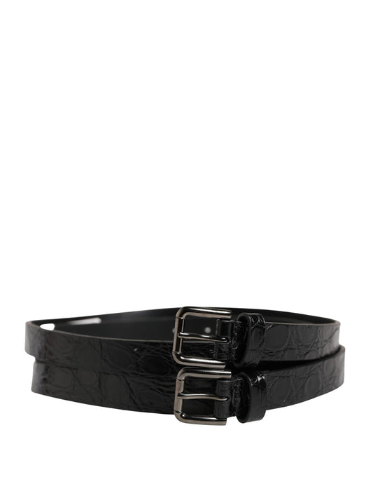 Black Double Strap Leather Silver Buckle Belt