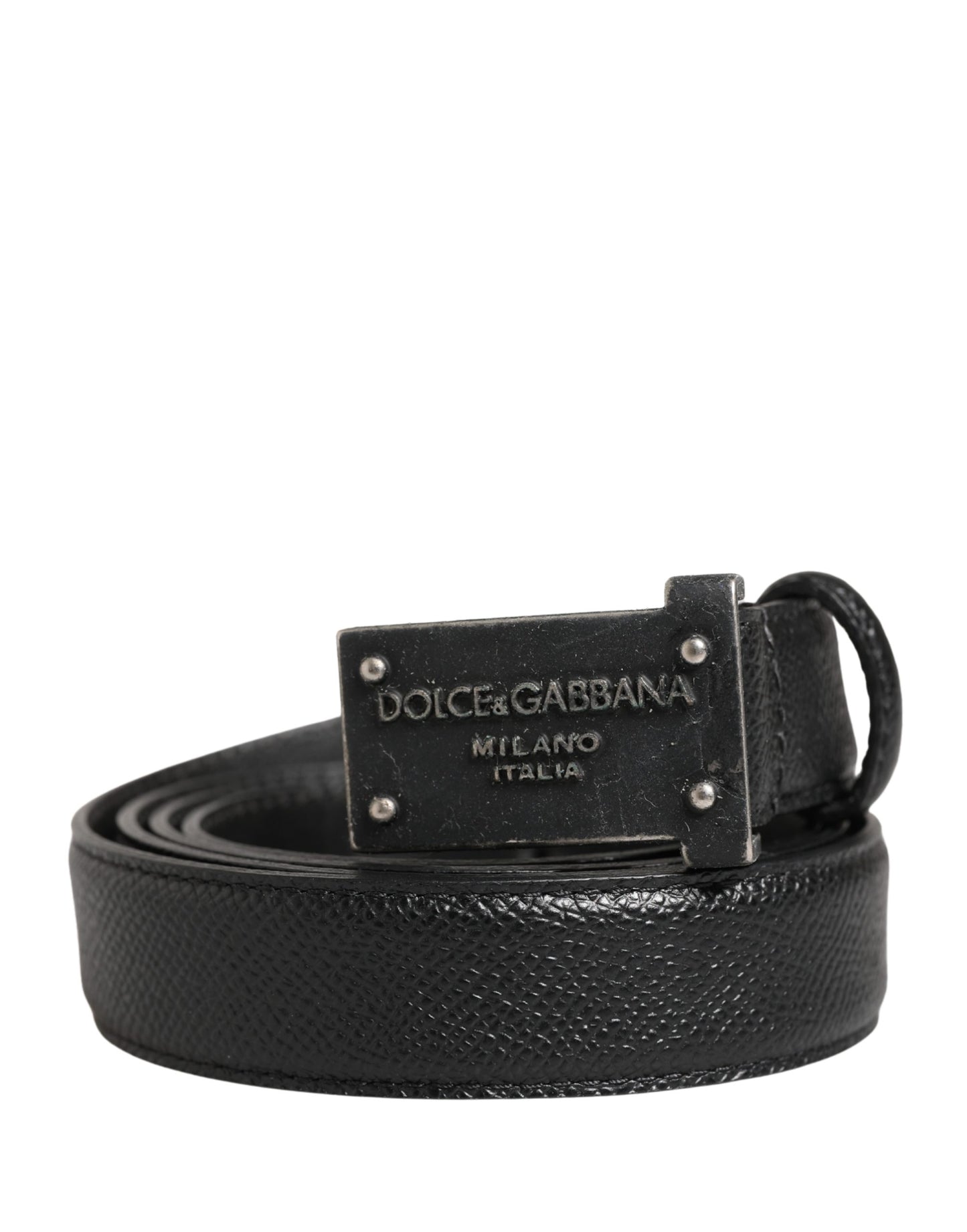 Men Black Calf Leather Logo Metal Buckle Belt