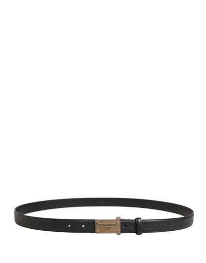 Men Black Calf Leather Logo Metal Buckle Belt