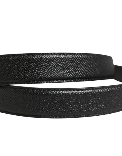 Men Black Calf Leather Logo Metal Buckle Belt