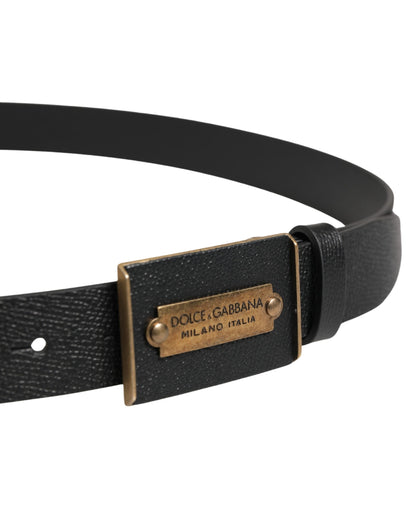 Men Black Calf Leather Metal Buckle Belt