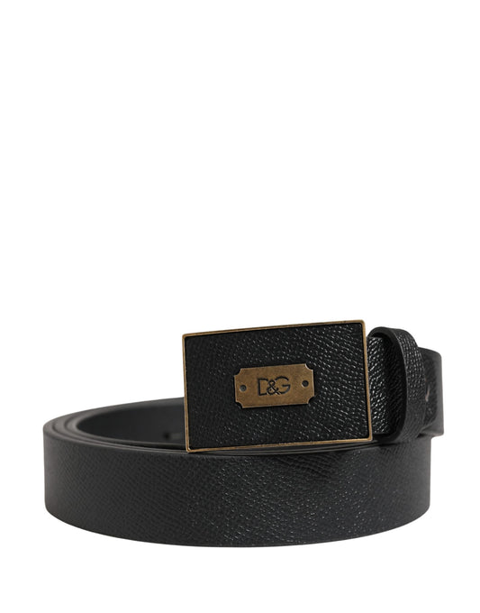 Men Black Classic Leather Logo Buckle Belt