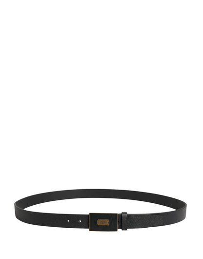 Men Black Classic Leather Logo Buckle Belt