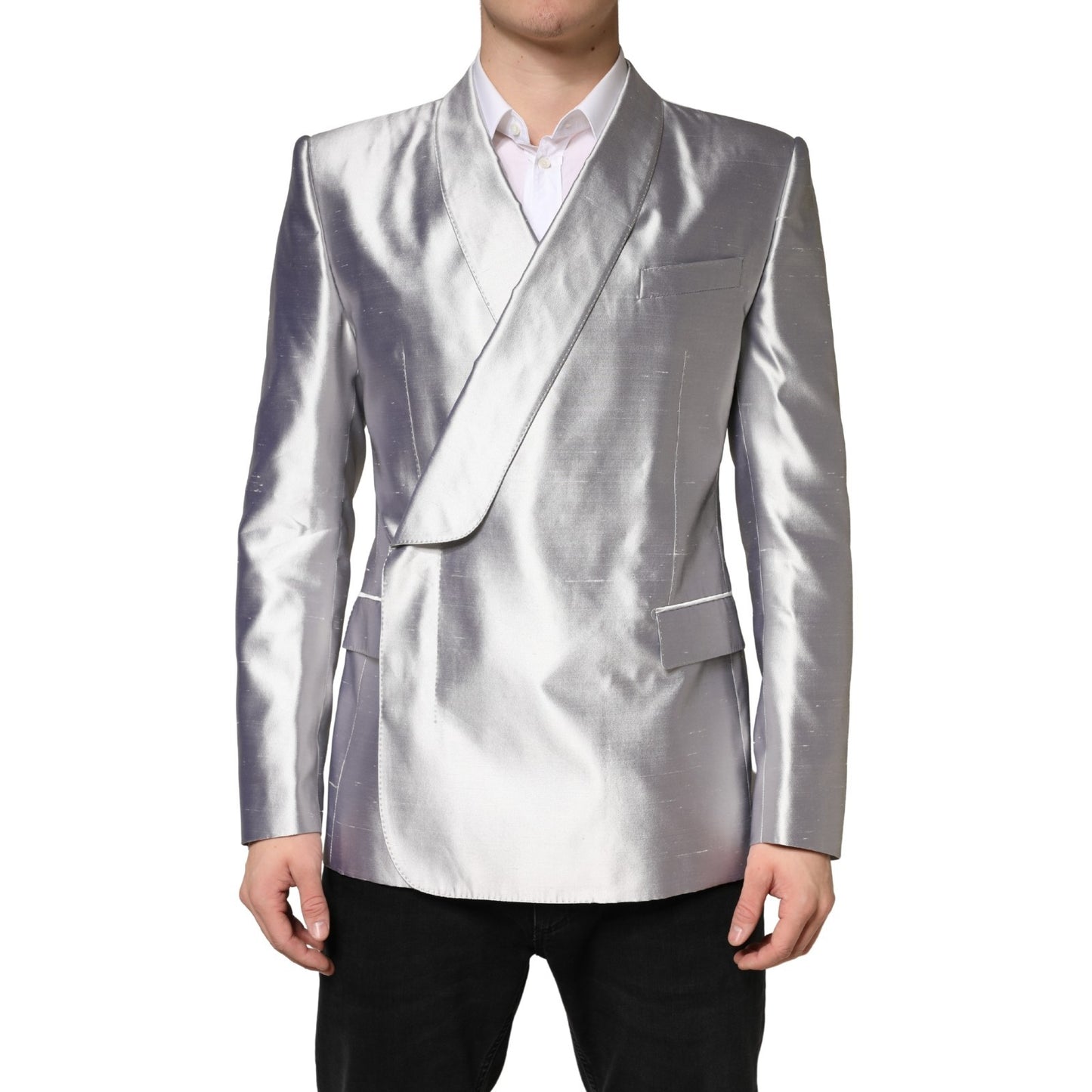 Silver SICILIA Silk Double Breasted Blazer