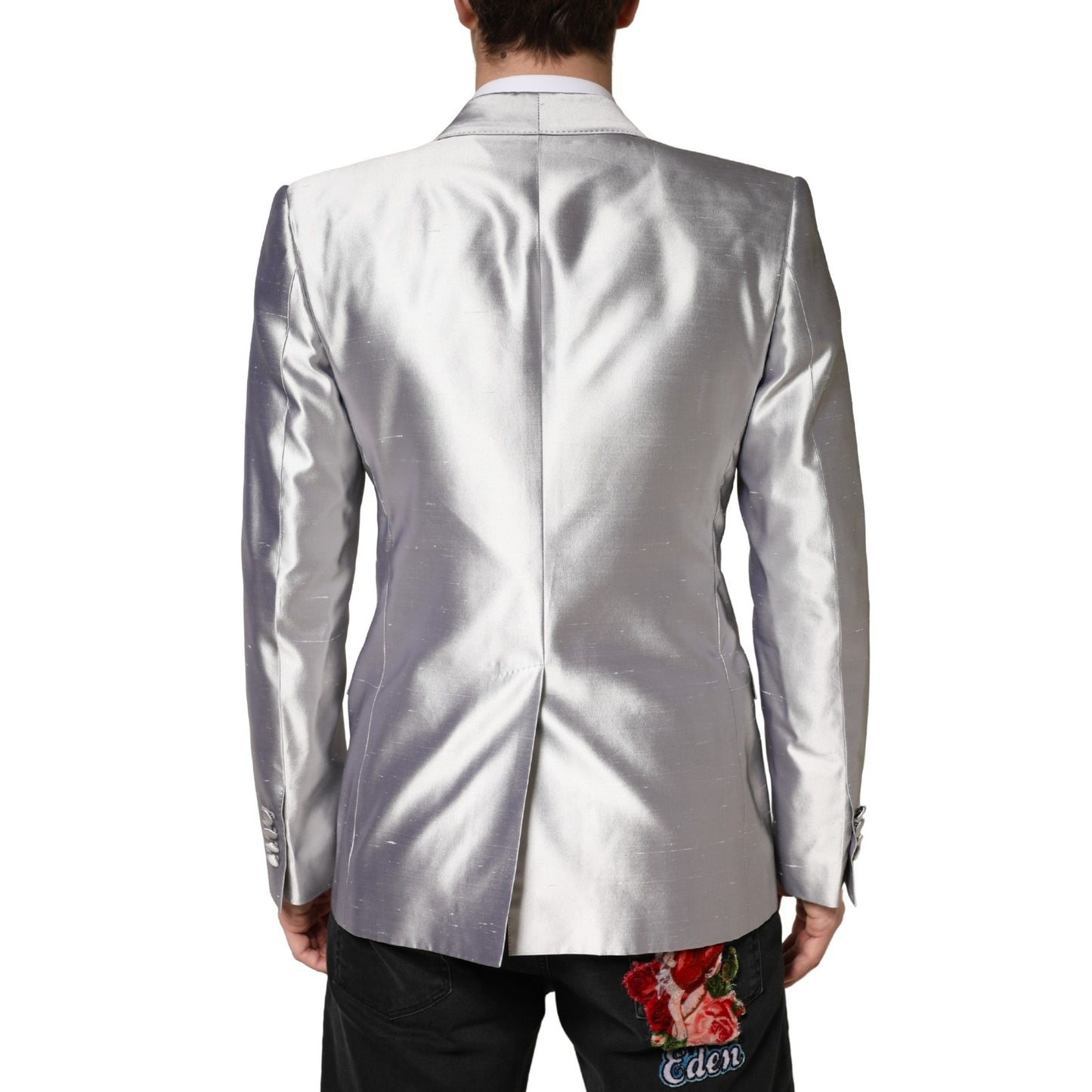 Silver SICILIA Silk Double Breasted Blazer