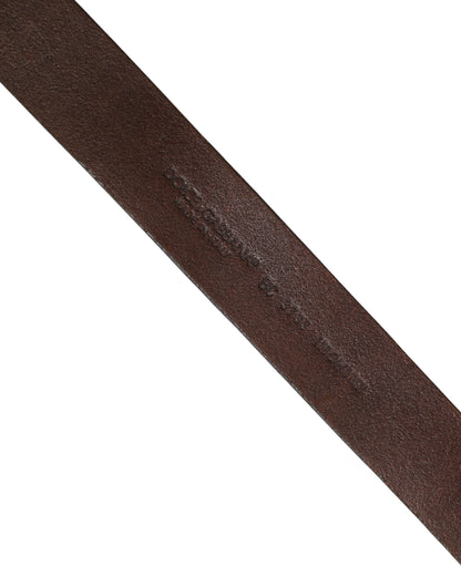 Men Brown Calf Leather Logo Metal Buckle Belt