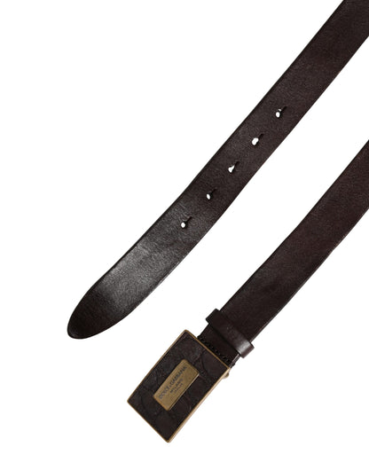 Men Brown Calf Leather Logo Metal Buckle Belt