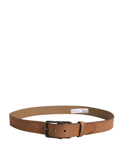 Men Brown Leather Classic Metal Buckle Belt