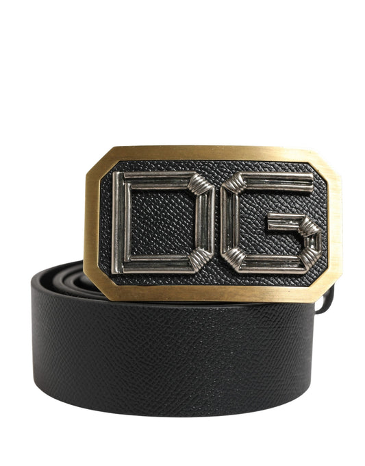 Men Black Leather DG Logo Metal Buckle Belt